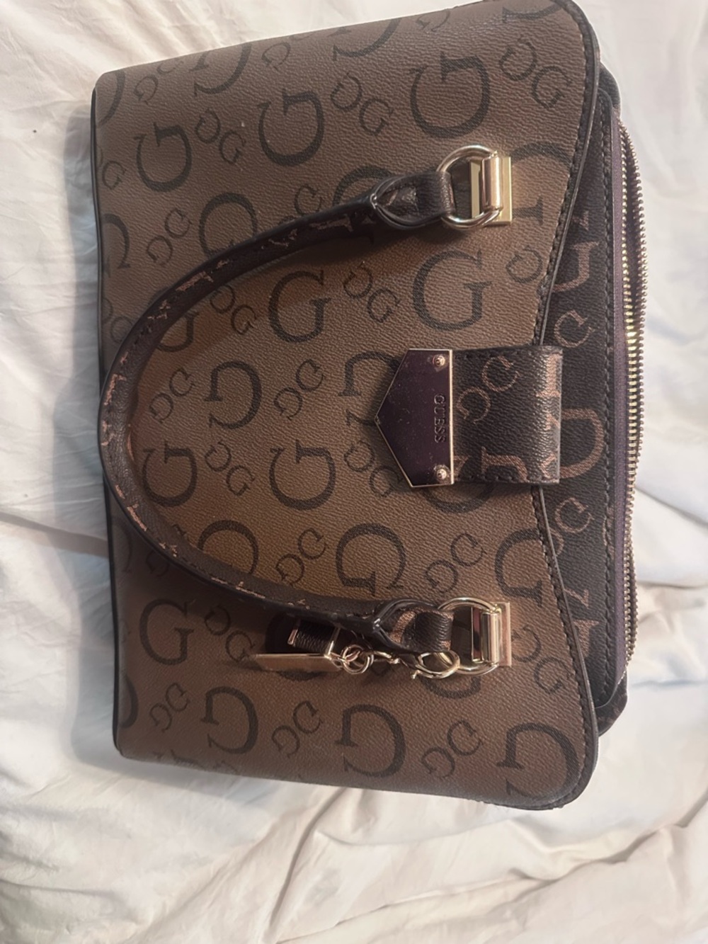 GUESS Brown Monogram Interior Tote and Wallet